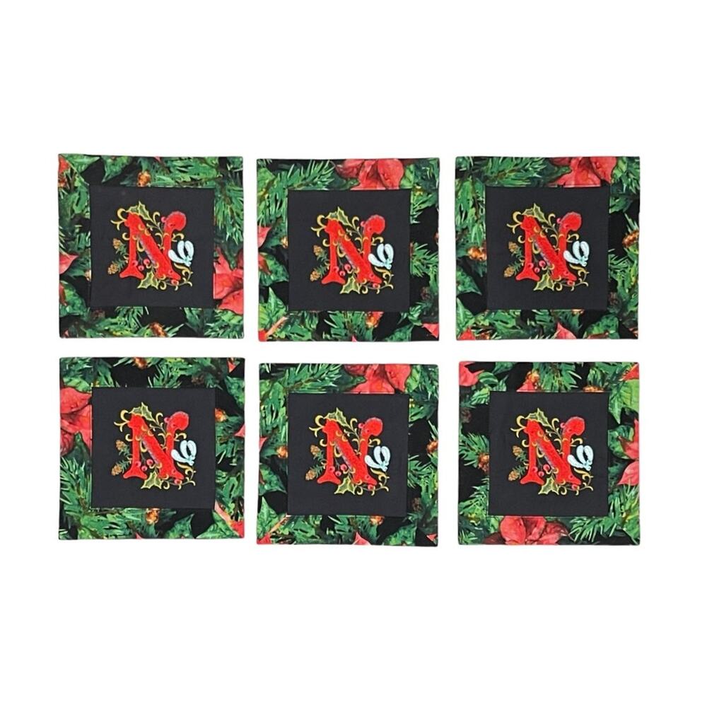 Set of 6 Vintage Handmade Fabric Coaster